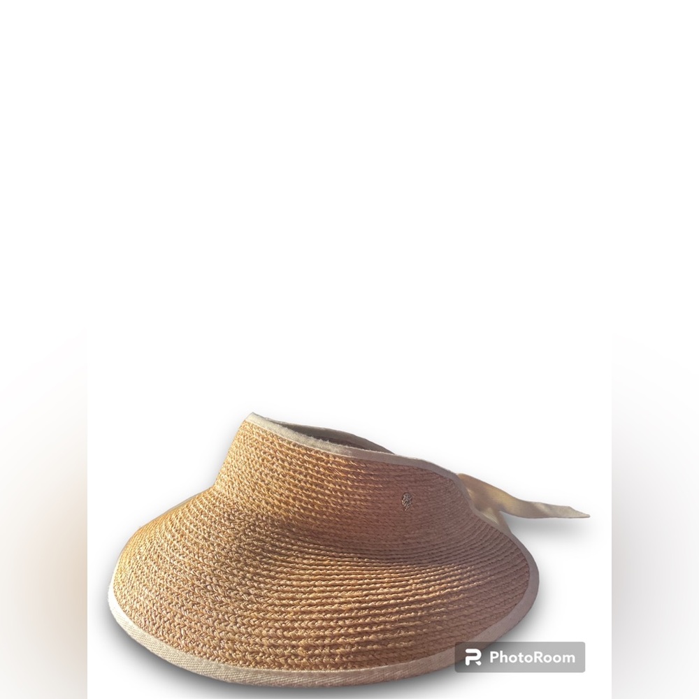 Helen Kaminski Mita Packable Raffia Visor Elastic with Toe Natural Sand One Size